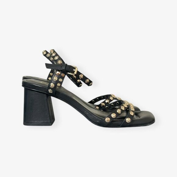Ash Jodi 70mm sandals 37 Black Leather Studded Block Heel - Picture 2 of 11